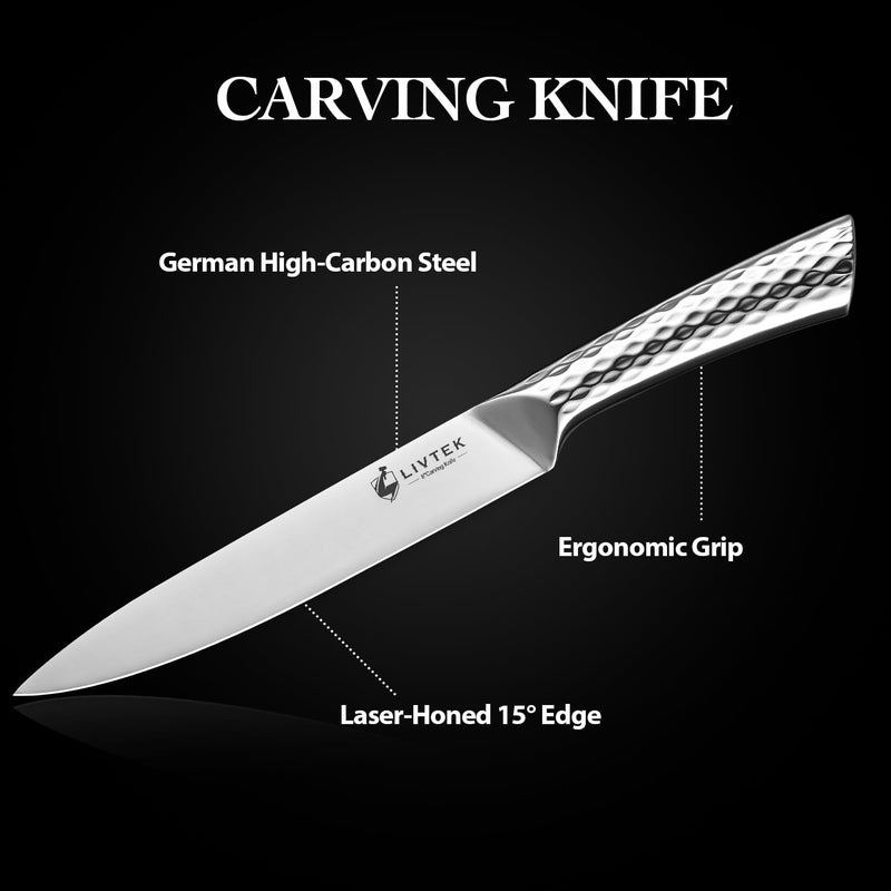 Livtek Carving Knife and Fork Set 8" Slicing Knife and 7" Fork - German High Carbon Stainless Steel - Brisket Slicer, Turkey Carving, BBQ Tools - Thanksgiving Dinner Gift Set - Image 4